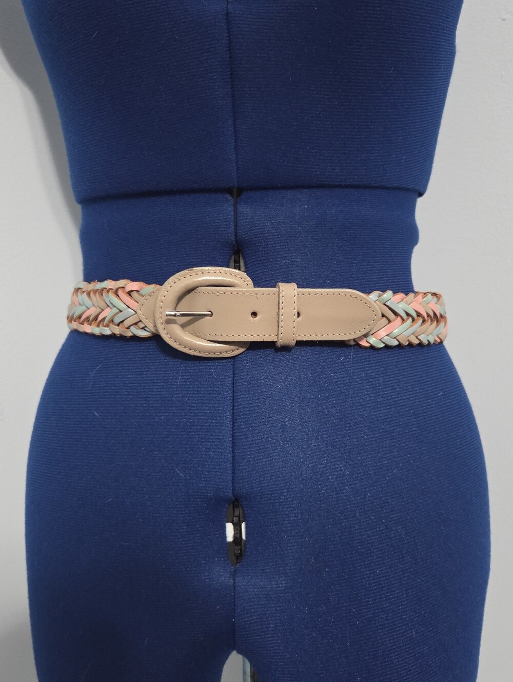 Vintage Pastel Color Braided Genuine Leather Belt Size M